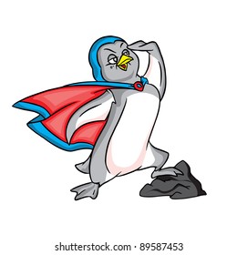 Penguin superman in blue cape