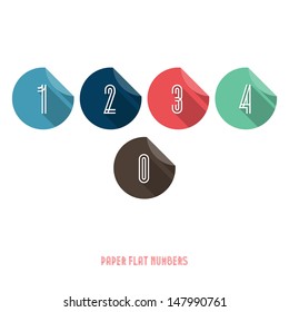 0 1 2 3 4 - Flat Design Paper Numbers Buttons - Vector Illustration