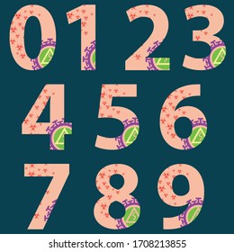 0 1 2 3 4 5 6 7 8 9 Alphabete mit einfacher Vektorillustration zum Zeichnen von Viren und Biogefährdung
