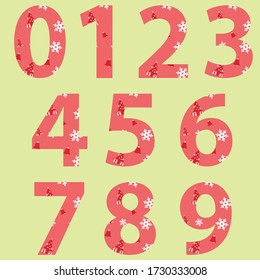 0 1 2 3 4 5 6 7 8 9 alphabets applied with Christmas tree, bell and snowflake pattern background vector