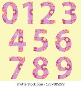 0 1 2 3 4 5 6 7 8 9 alphabets applied with colorful simple flowers