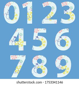 0 1 2 3 4 5 6 7 8 9 alphabets applied with snowman and ice flake graphics