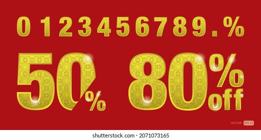 0, 1, 2, 3, 4, 5, 6, 7, 8, 9 numeral alphabet. Golden Color Number. Vector Isolated Number. Discount numbers. Eps10.