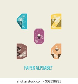 0 1 2 3 4 - Grunge Retro Paper Type Alphabet - Capital caption letters from folded transparent paper - Typography and infographic resource
