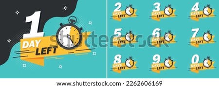 0, 1, 2, 3, 4, 5, 6, 7, 8, 9 days left icon in flat style. Offer countdown date number vector illustration on isolated background. Sale promotion timer sign business concept.