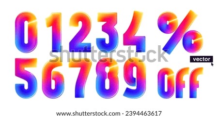 0, 1, 2, 3, 4, 5, 6, 7, 8, 9 numbers set. Realistic 3D design in cartoon vivid style. Vector illustration. Perfect icon for holiday sale banner, tech posters, multicolor emblems, vibrant futuristic ad