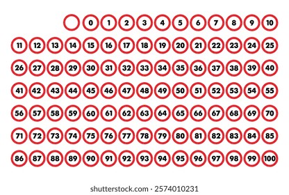 0 to 100 number sign grainy grunge effect frame texture red circle black text vector illustration