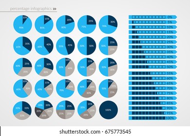 0 To 100 Percent Pie And Arrow Charts. Vector Percentage Infographics. Circle And Line Diagrams Isolated. Set Of Business Icon Illustrations