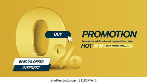 0% 3d gold text placed on golden background And on the front there is ribbon with text special offer and interest for advertising about the interest reduction,vector isolated for financial concept