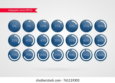 0 5 10 15 20 25 30 35 40 45 50 55 60 65 70 75 80 85 90 95 100 percent pie chart symbols. Percentage vector infographics. Circle diagrams isolated icons. Illustration for business, web design