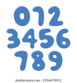 0 to 9 Abstract Round Numbers Vector Set. 1 2 3 4 5 6 7 8 9 0 plastic effect numbers set illustration 