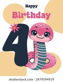 0 to 9 birthday greetings template with cute snake