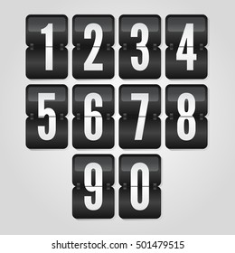 0 to 9 black and white gradient flip symbols, scoreboard vector
