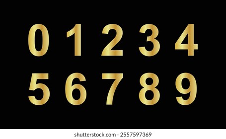 0 to 9 gold shiny numbers. gold numbers, vector golden math numbers. luxury metallic typographic 1 to 9. numbers and symbols. gold letters. golden text vector set on black background