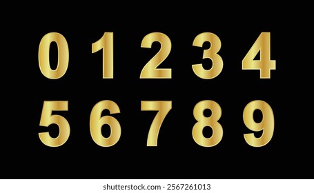 0 to 9 gold shiny numbers. gold numbers, vector golden math numbers. luxury metallic typography 1 to 9. numbers and symbols. golden text vector set on black background