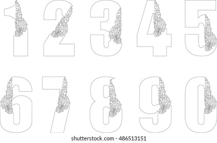 0 to 9 number floral dragon head vector style / Asia Laos fonts style design