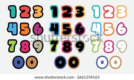 0 to 9 numbers flat design. Set of typography one to zero numbers. Numeral typographic icon set. number for bullet point. Vector illustration.