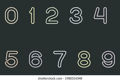 0 TO 9 NUMBERS IN NEON COLORS WITH DARK BACKGROUND 