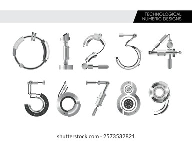 0 to 9 Technological futuristic numerical number metal steel robotic cctv intelligence designs