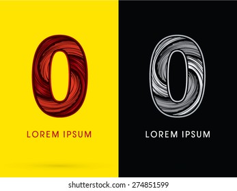 0 ,Abstract Number , font, concept  Spin, designed using red,black and white, grunge brush, sign.