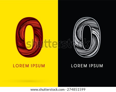 0 ,Abstract Number , font, concept  Spin, designed using red,black and white, grunge brush, sign.