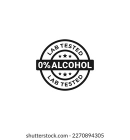 0% Alcohol Icon Vector or 0 Percent Alcohol Vector in Flat Style. The best 0% Alcohol free label for product without alcohol. Non Alcoholic mark. Simple label vector for packaging design element.