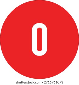 0 Kalendernummer Symbol Vektor rund roter Kreis mit weißem Textdesign