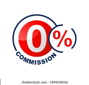 0% commission sticker - zero percents discount credit special offers - isolated vector element