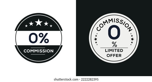 0% de oferta limitada de Comisión (comisión cero), etiqueta vectorial.