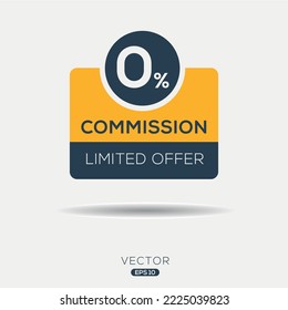 0% de oferta limitada de Comisión (comisión cero), etiqueta vectorial.