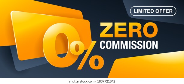 0 commission (zero percents) special offer banner template in yellow an dark gray colors - vector promo limited offers flyer