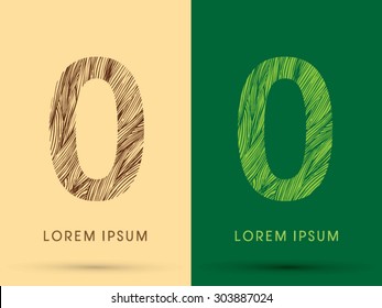 0, Font, concept line stroke , wood and leaf, grass, graphic vector.