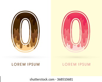 0 Font Number, Chocolate and strawberry melt graphic vector