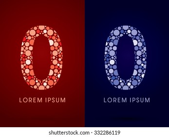 0 ,hot and cool font, designed using red and blue dot graphic vector.