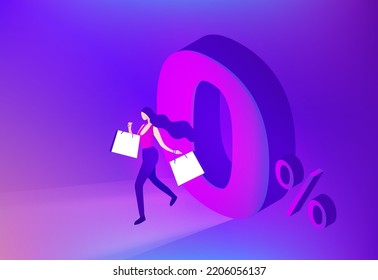 0% interest free online shopping, zero interest free installation payment on credit card vector illustration