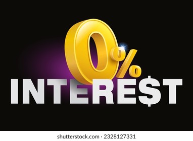 0% interest free and zero commissions for special offers. 3D zero number overlaid on the letters of the word INTEREST. Used for ads about credit cards, banking, online shopping.