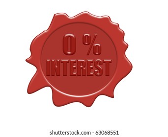 0% interest - illustration red wax seal isolated on white background