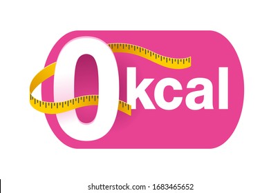 0 kcal icon or stamp for packaging of zero calories diet food products - zero sign with measuring tape around