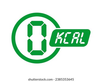 0 kcal vector icon label badge with digital font style alphabet. Zero calorie green logo. vector illustration