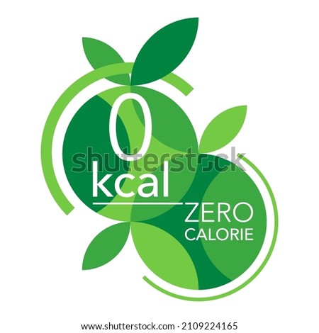 0 kcal, zero calorie green flat badge - stamp for packaging - zero icon with leaves