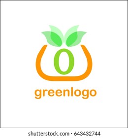 0 letter green identity. Tree leaf vector logo design, eco-friendly concept.