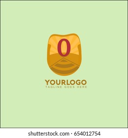 0 letter landscape vector illustration with mountain, sun and road. Vintage brand identity.
