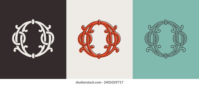 0 logo. Celtic number Zero monograms. Insular style initial with knots and interwoven cords. British, Irish, or Saxons overlapping monogram. Medieval font for tattoo, St. Patrick day, and sportswear.