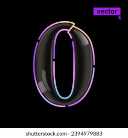 0 logo. Glossy black Zero number icon with vivid neon lines. Rainbow gradient badge for Super Sale banner. Colorful vector emblem for Special Price design, Discount Offer labels, Coupon Template.