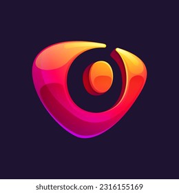 0 logo. Number zero cut out of triangle sphere shape. Multicolor metallic arrow icon template. Abstract vector design element. Perfect for play button, fintech identity, sport emblem, delivery app.