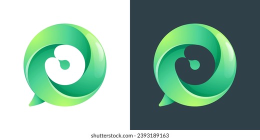 0 logo. Number zero inside speech bubble with swirl pattern. Negative space style icon. Colorful gradient emblem for social media app, call center, online message, feedback icon, telemarketing screen