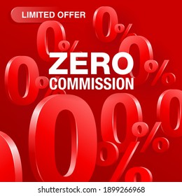 0 means free - zero commission square banner or poster for credit company offers - isolated vector illustration with many zero and percent symbols