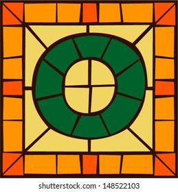 0 - Mosaic alphabet capital letters, stained glass windows with frame or tile design, vector illustration