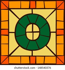 0 - Mosaic numbers, stained glass windows with frame or tile design, vector illustration