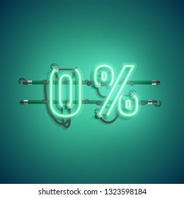 '0%' neon realistic sign, vector illustration